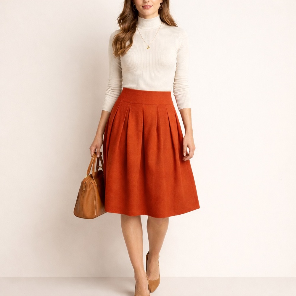 Banana Republic Red Box Pleated A-Line Skirt Sz 8 Tall Wool Blend Knee-Length